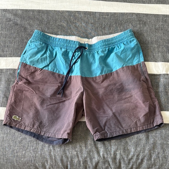 Lacoste Two-Tone Swim Shorts in Blue and Brown - Picture 1 of 1